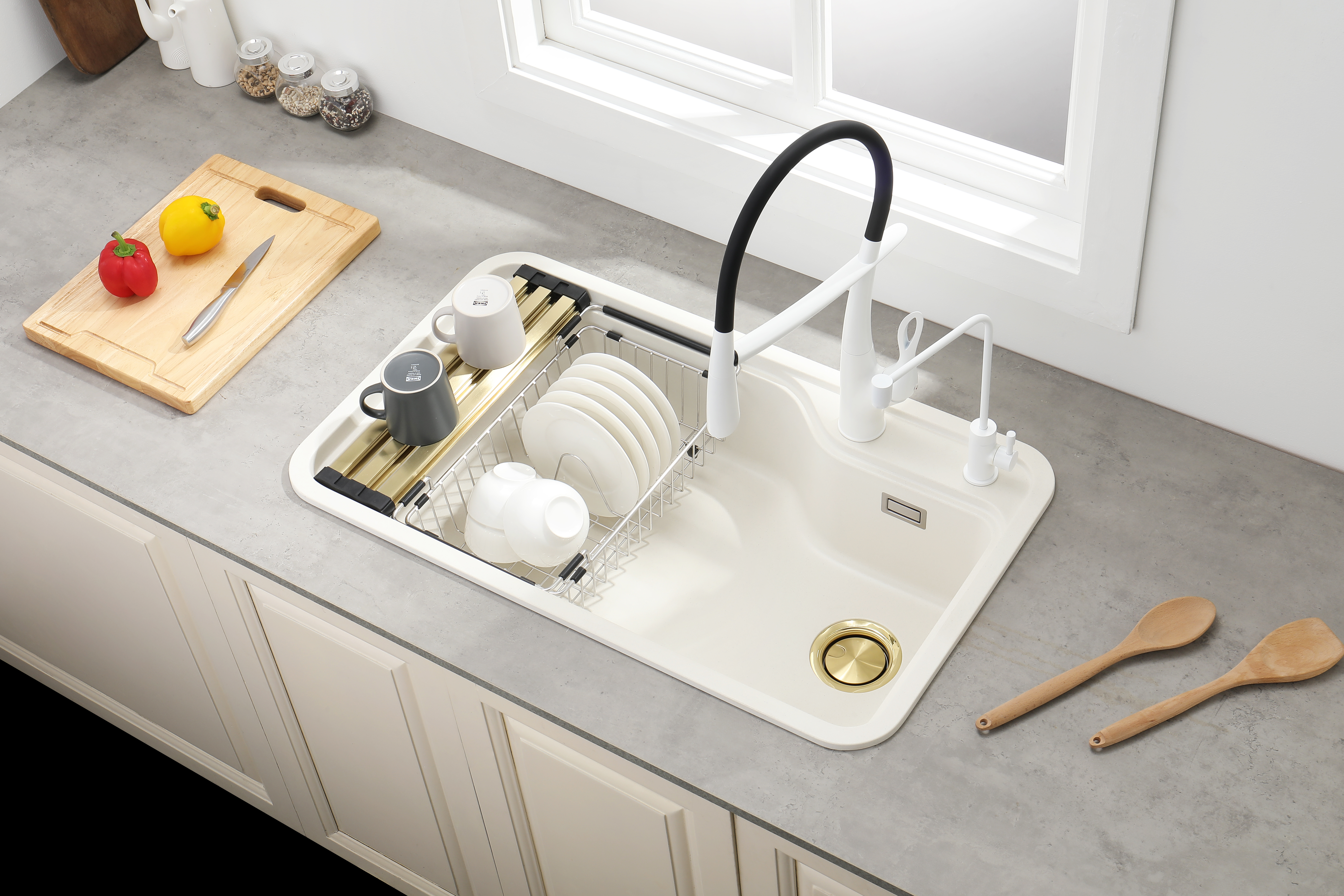 30"/31"/32"/34" Granite Topmount/Middlemount/Undermount Bright White Kitchen Sink