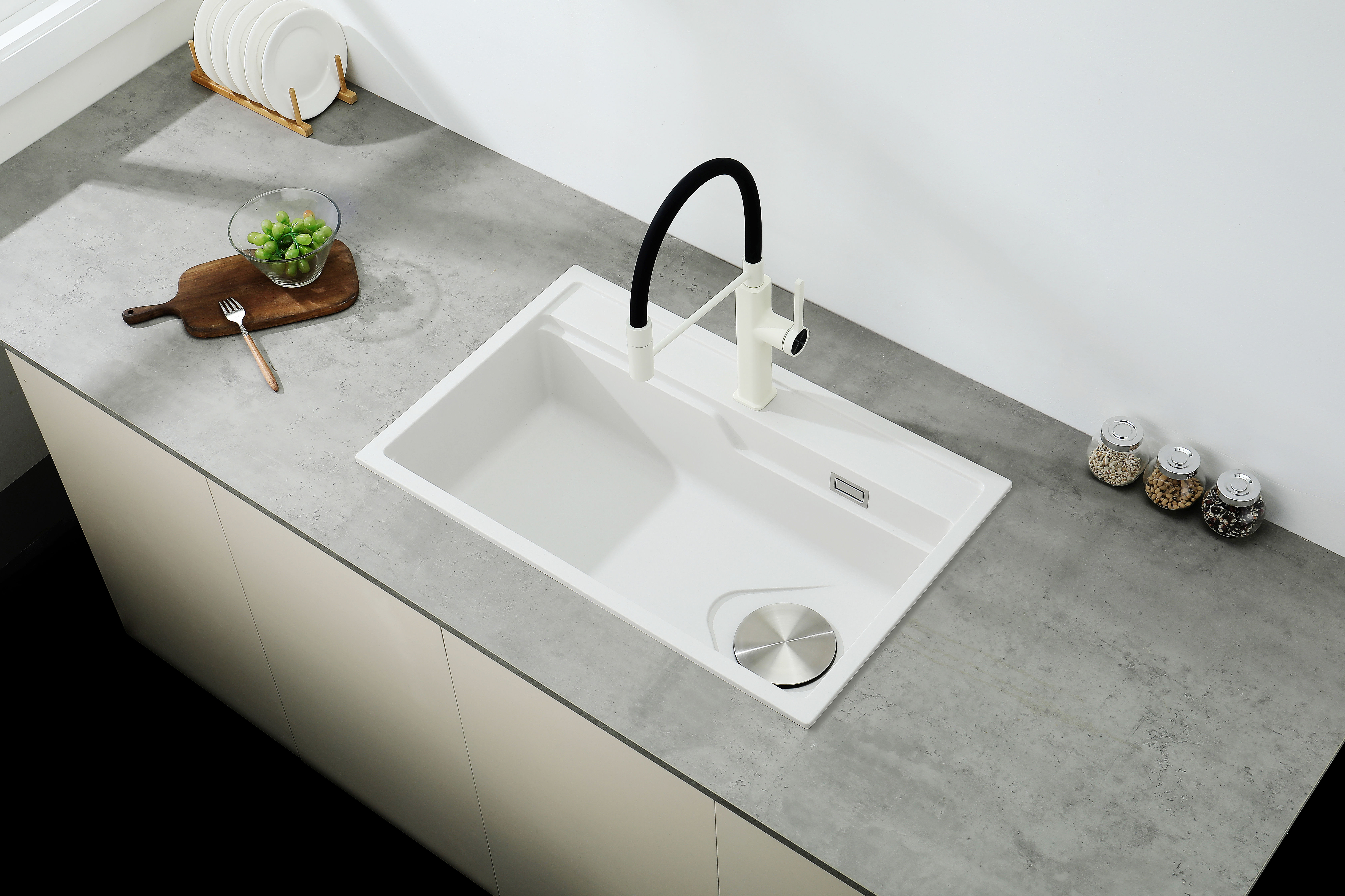 33" Granite Topmount/Middlemount/Undermount White Kitchen Sink