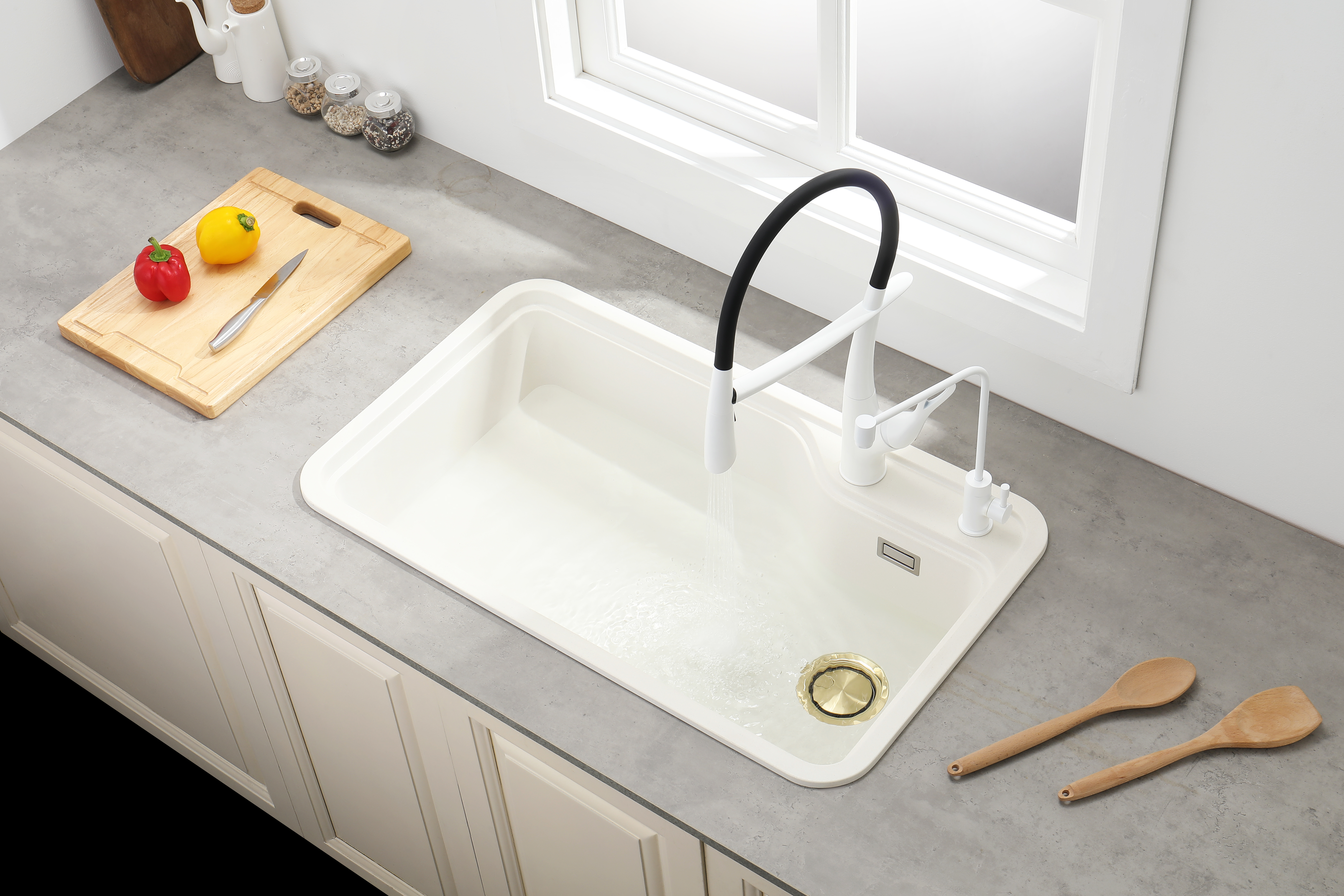 30"/31"/32"/34" Granite Topmount/Middlemount/Undermount Bright White Kitchen Sink
