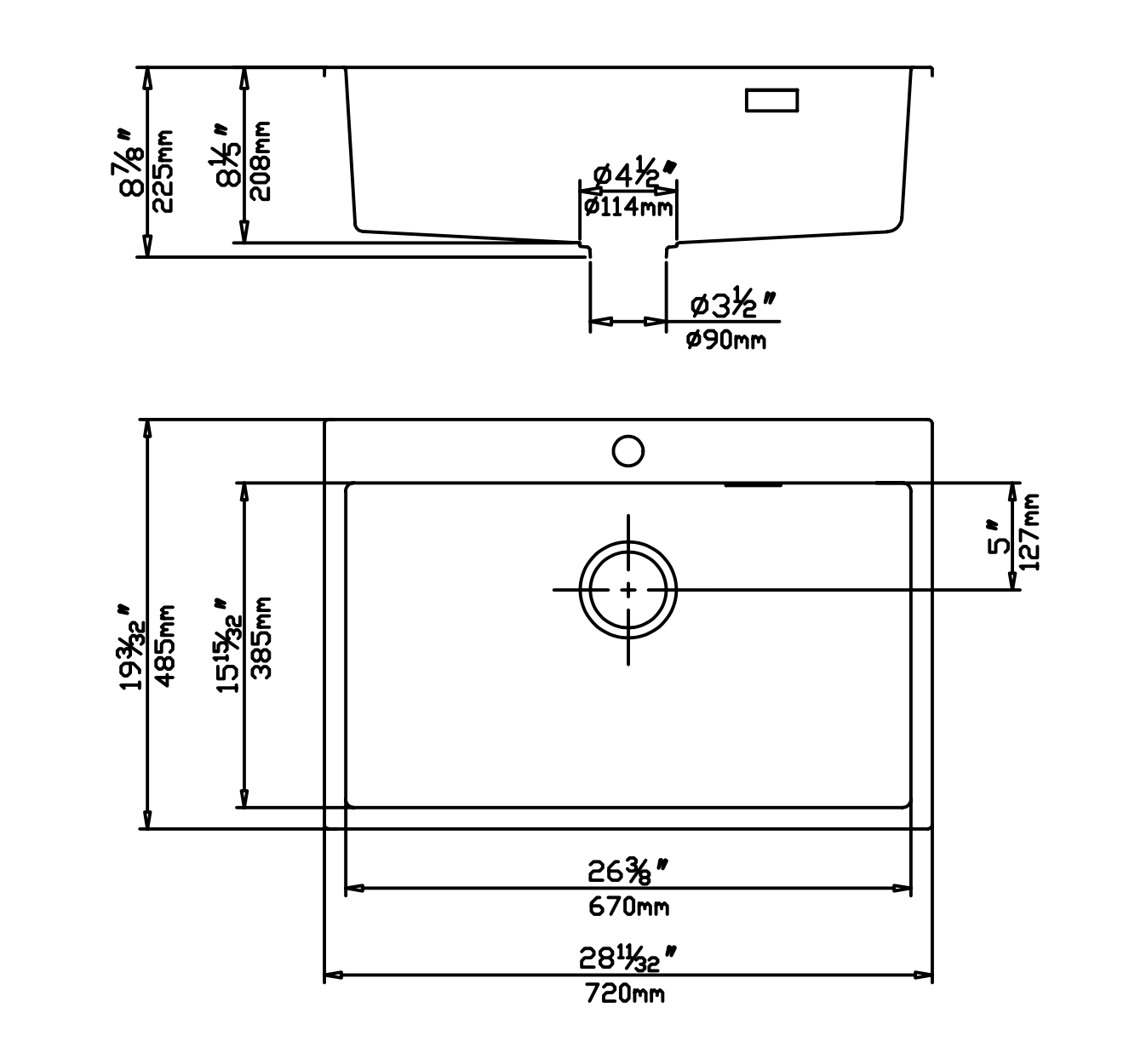 28" Granite Topmount Single Bowl White Kitchen Sink