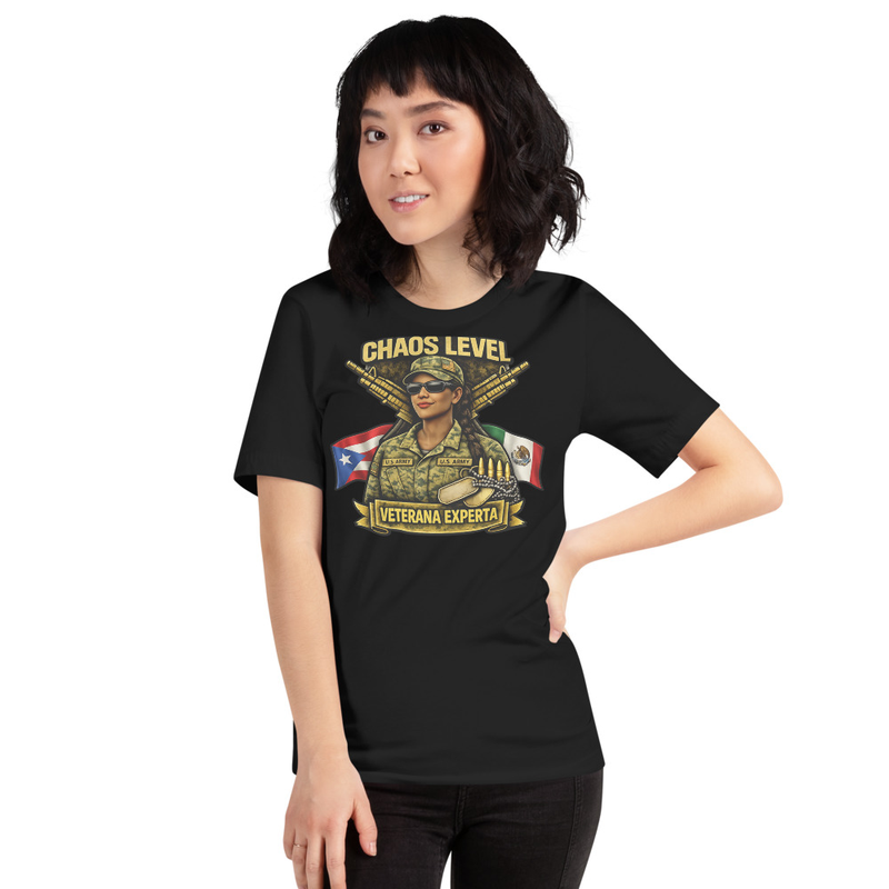 Chaos Level: Expert Veteran T-Shirt – Bold Patriotic Military Graphic Shirt