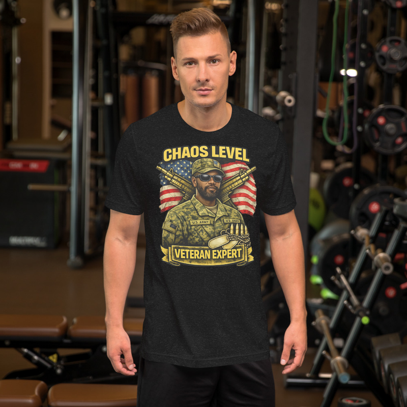 Funny Chaos Level Veteran Expert Shirt | Military Veteran T-Shirt | Gift for Veteran Dad