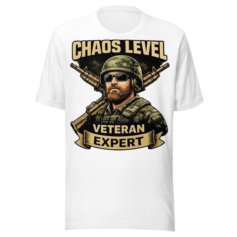 Chaos Level Veteran Expert Tee | Retired Army Veteran Shirt | Gift for Veteran Husband