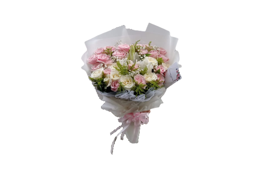 Elegant Pink & White Rose Bouquet