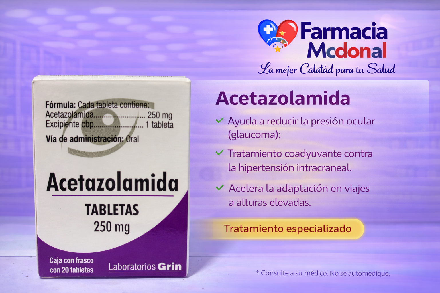 Acetazolamida 250 mg Tabletas