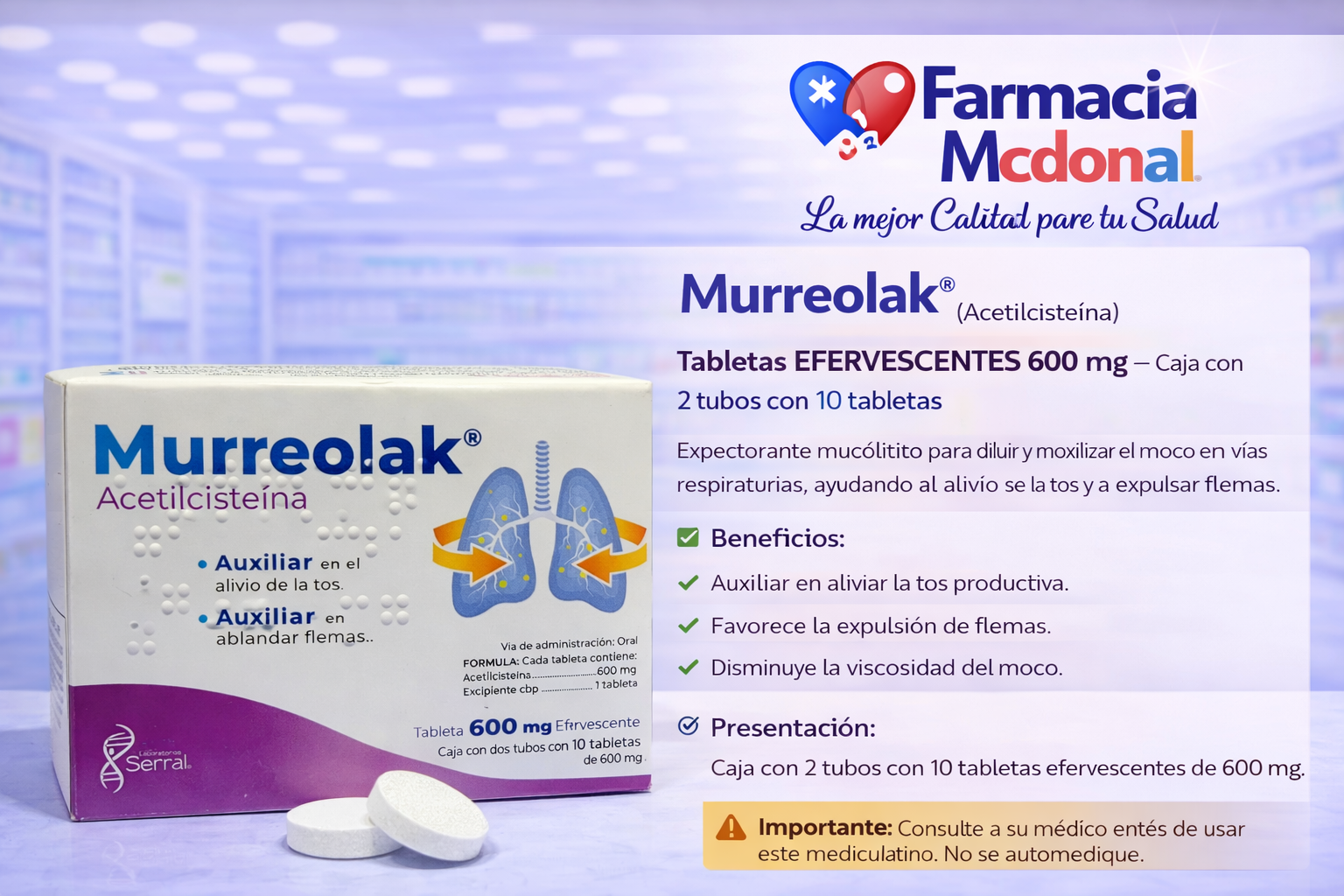 Murreolak Tabletas Efervescentes 600 mg