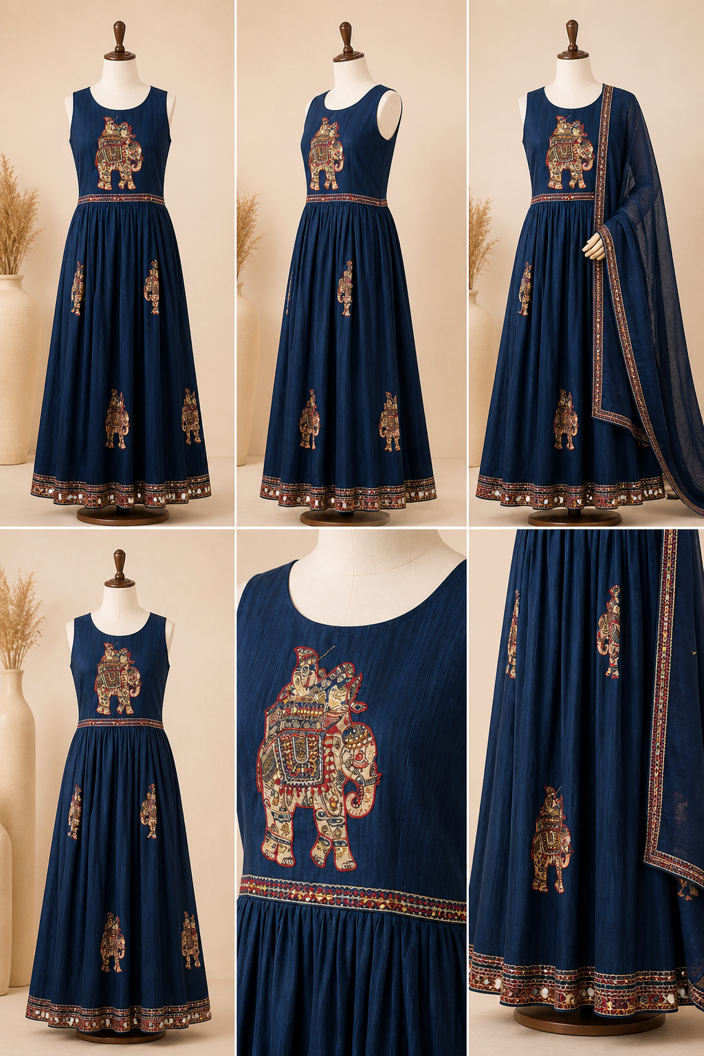 Blue Ethnic Elephant Maxi Dress