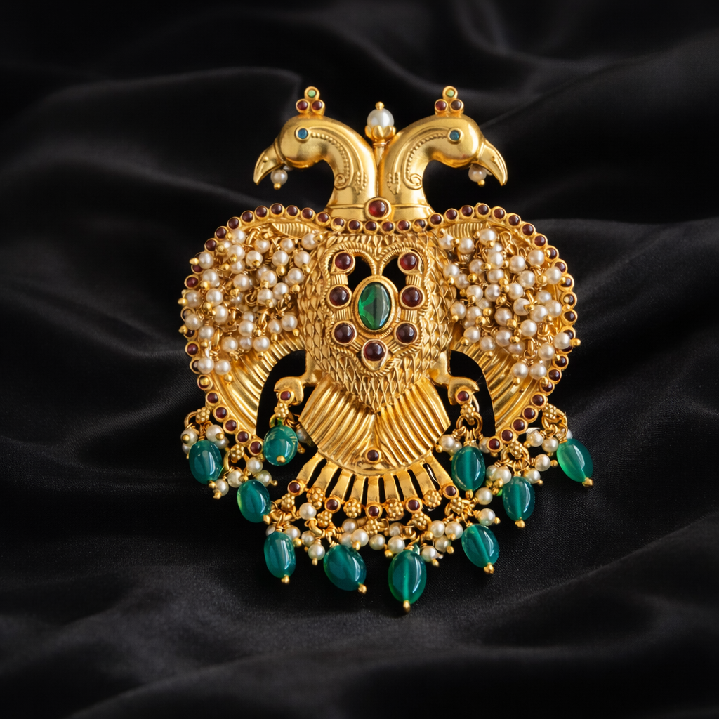 Traditional Peacock Gold Brooch
