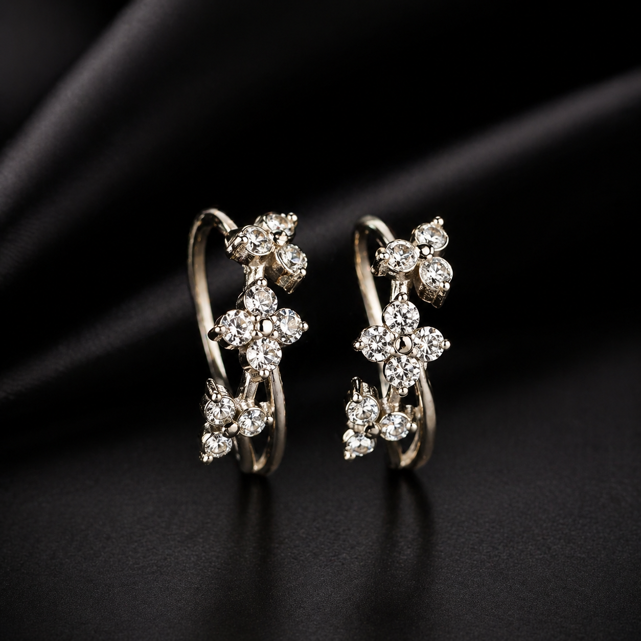 Floral Crystal Hoop Earrings