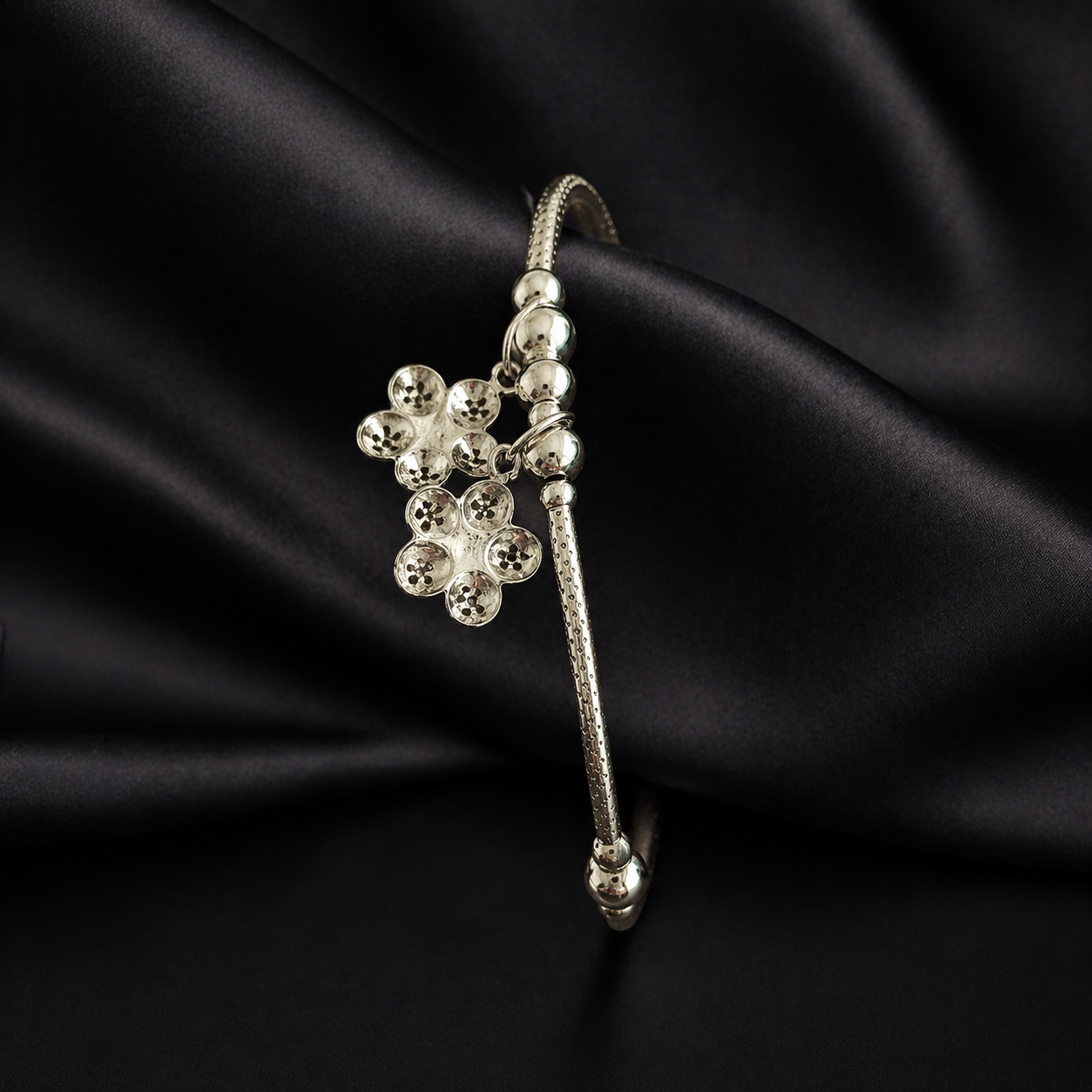 Silver Floral Charm Bracelet