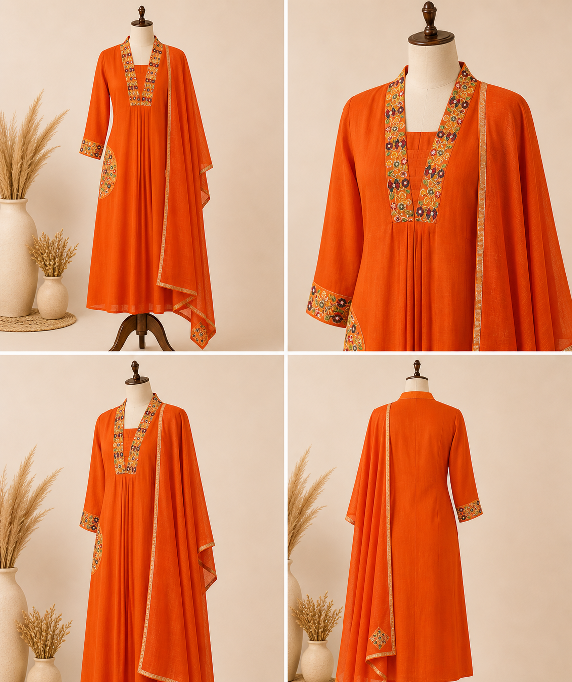 Embroidered Orange Anarkali Kurta Set