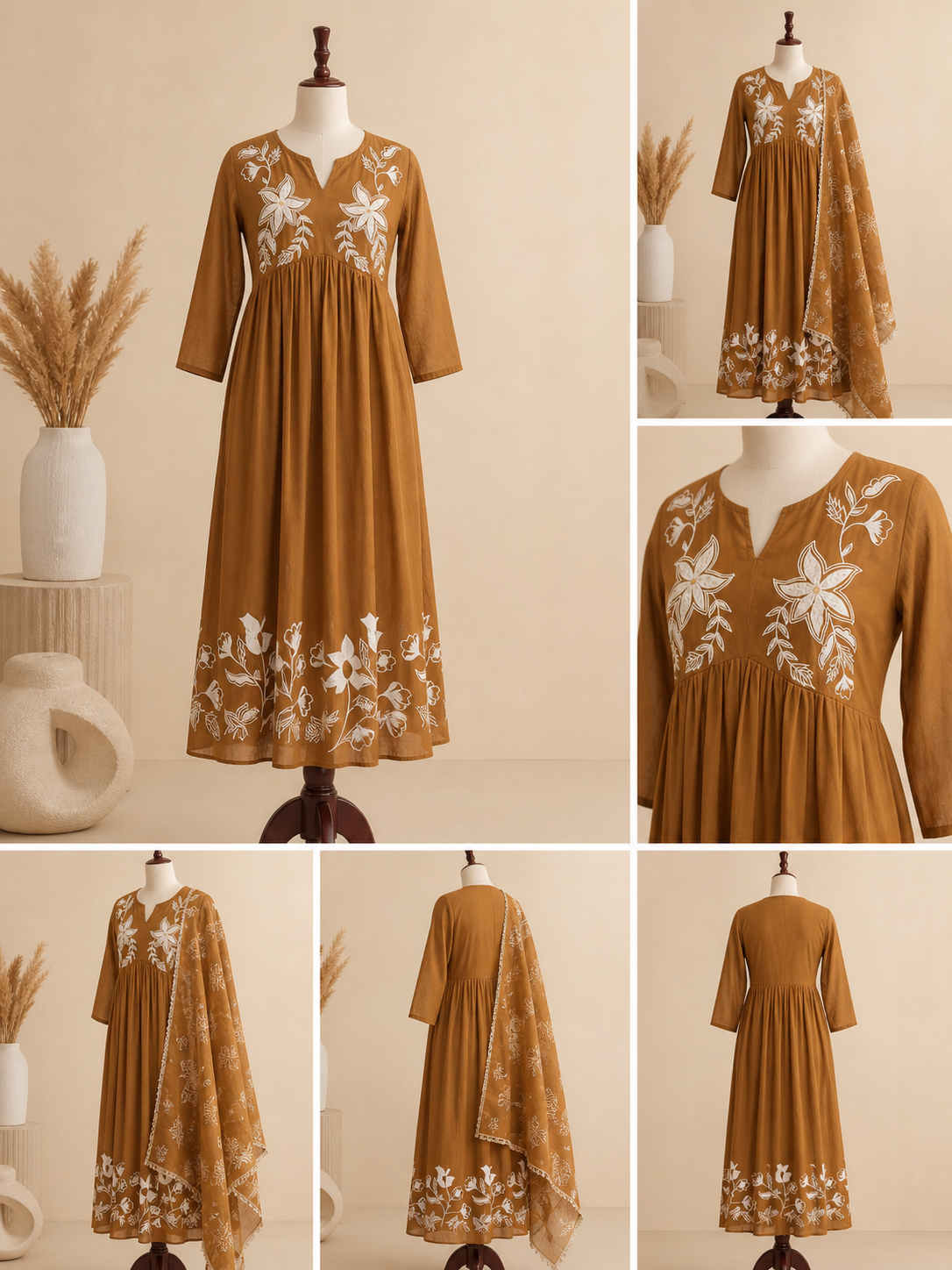 Embroidered Brown Anarkali Dress