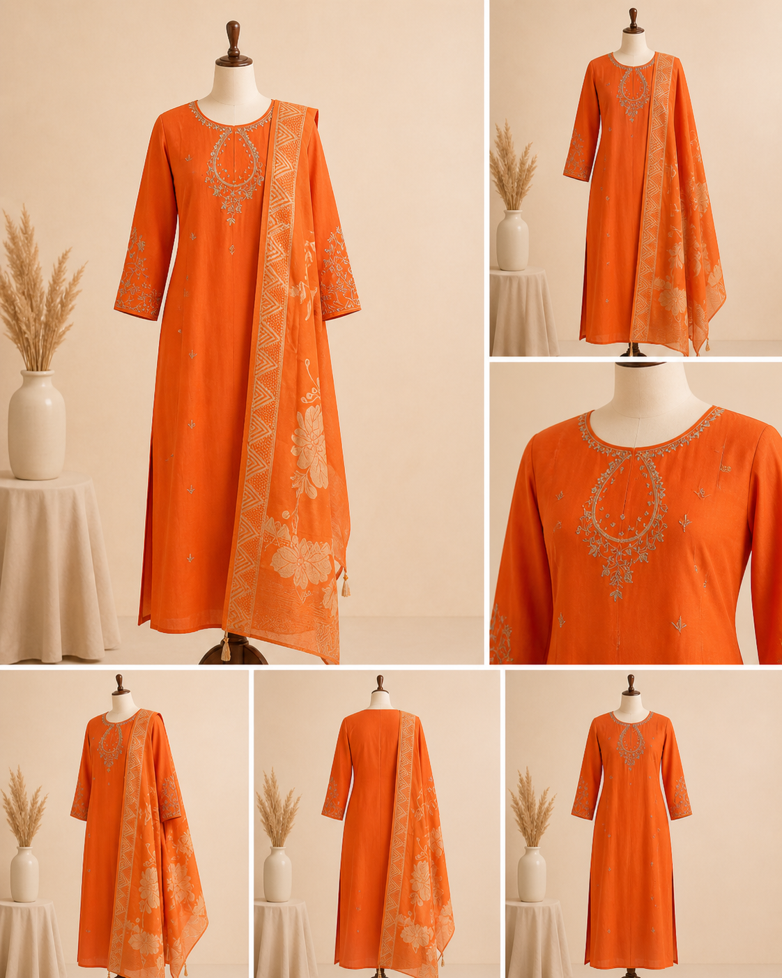Orange Embroidered Anarkali Set