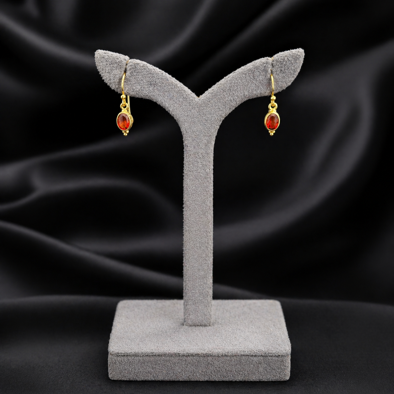 Gold-Plated Red Stone Earrings