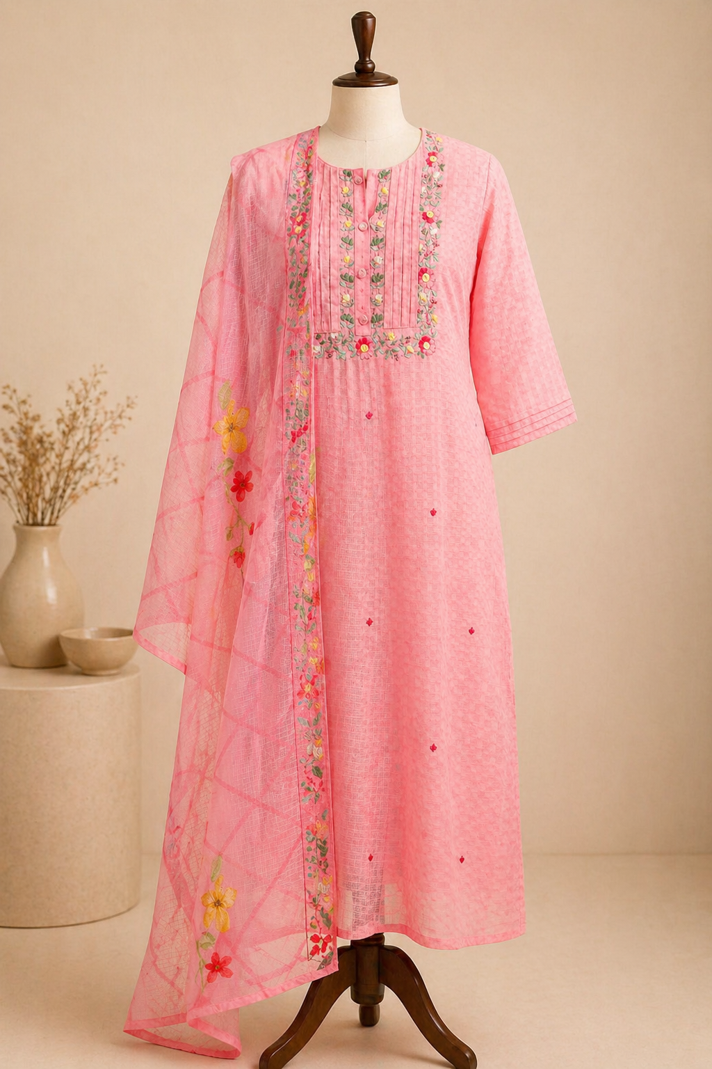 Elegant Pink Chikankari Kurta Set