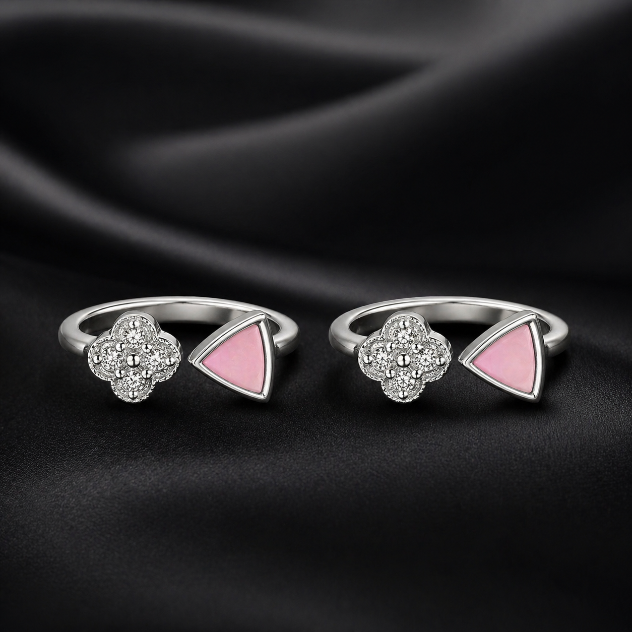 Dual Accent Pink & Crystal Rings