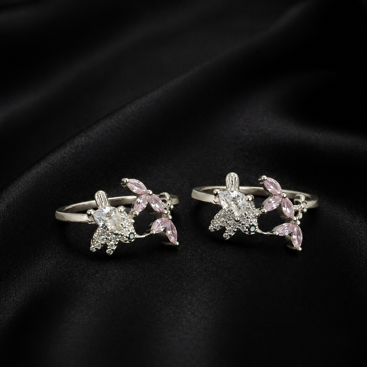 Floral Crystal Adjustable Rings