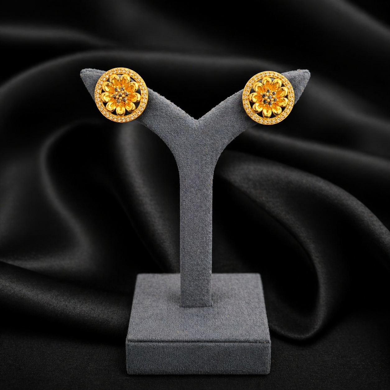 Elegant Gold Floral Stud Earrings
