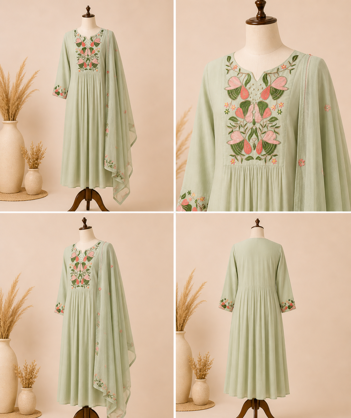 Pastel Green Embroidered Anarkali Suit