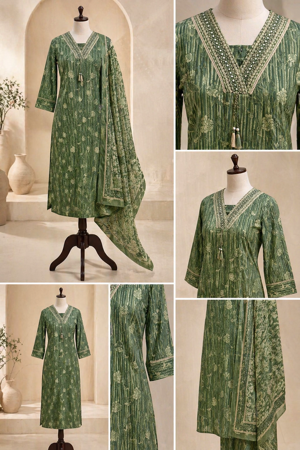 Green Printed Kurta Set