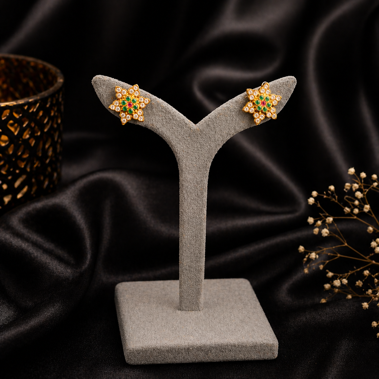 Floral Gold Stud Earrings