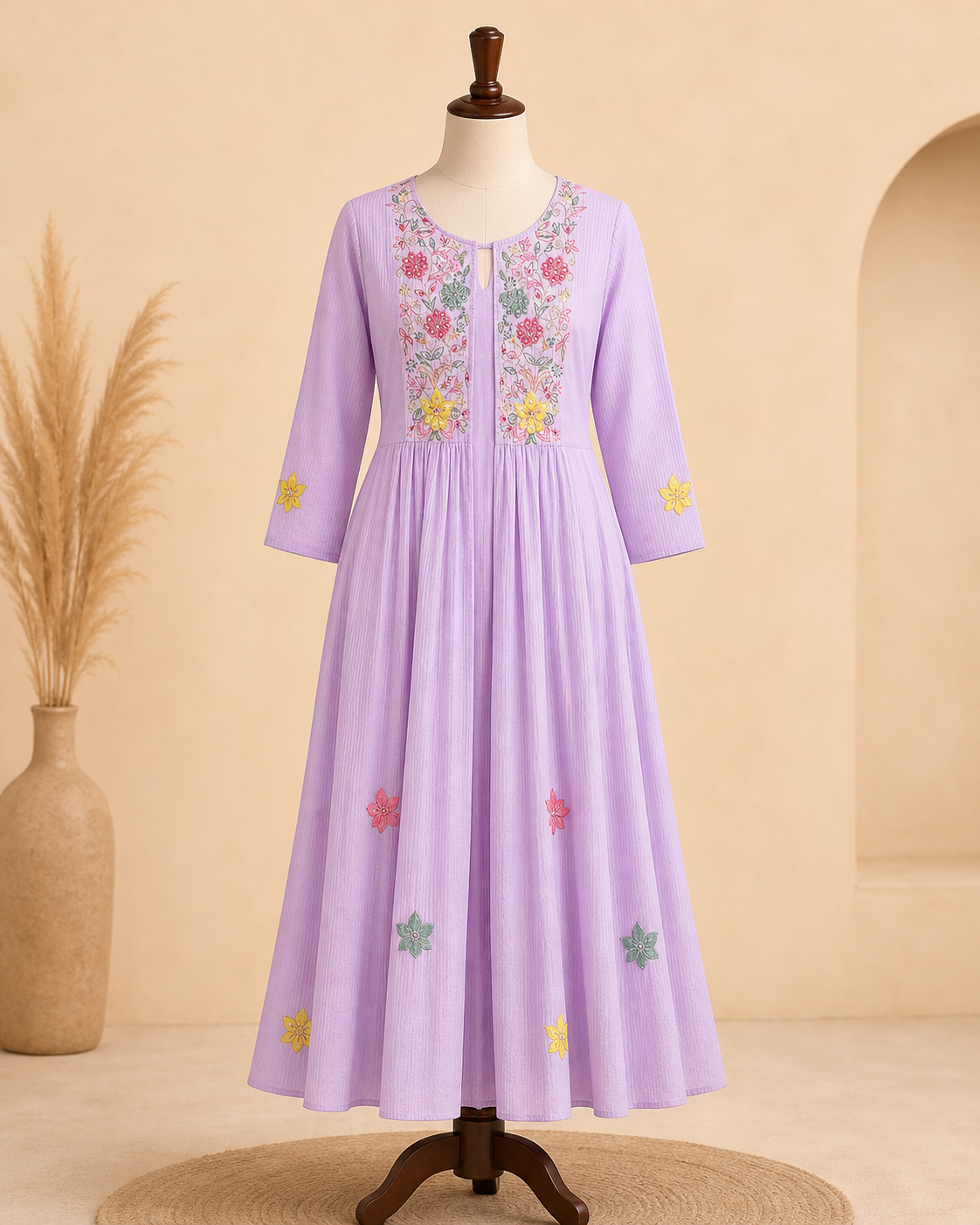 Lavender Floral Embroidered Dress