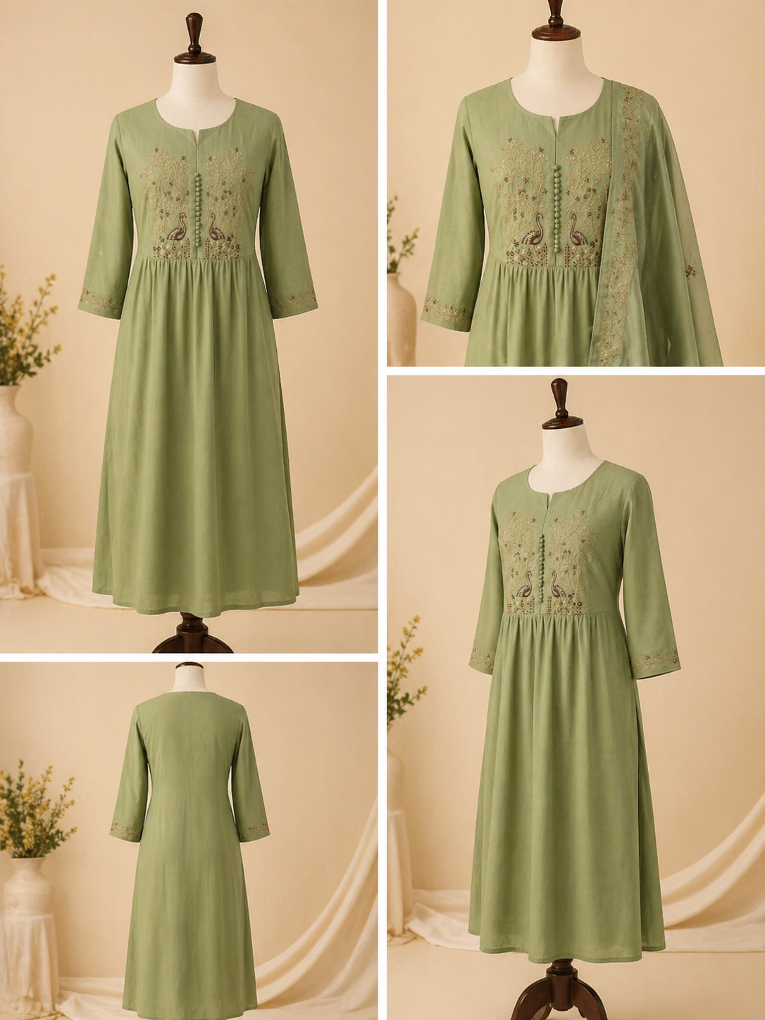 Olive Green Embroidered Kurti