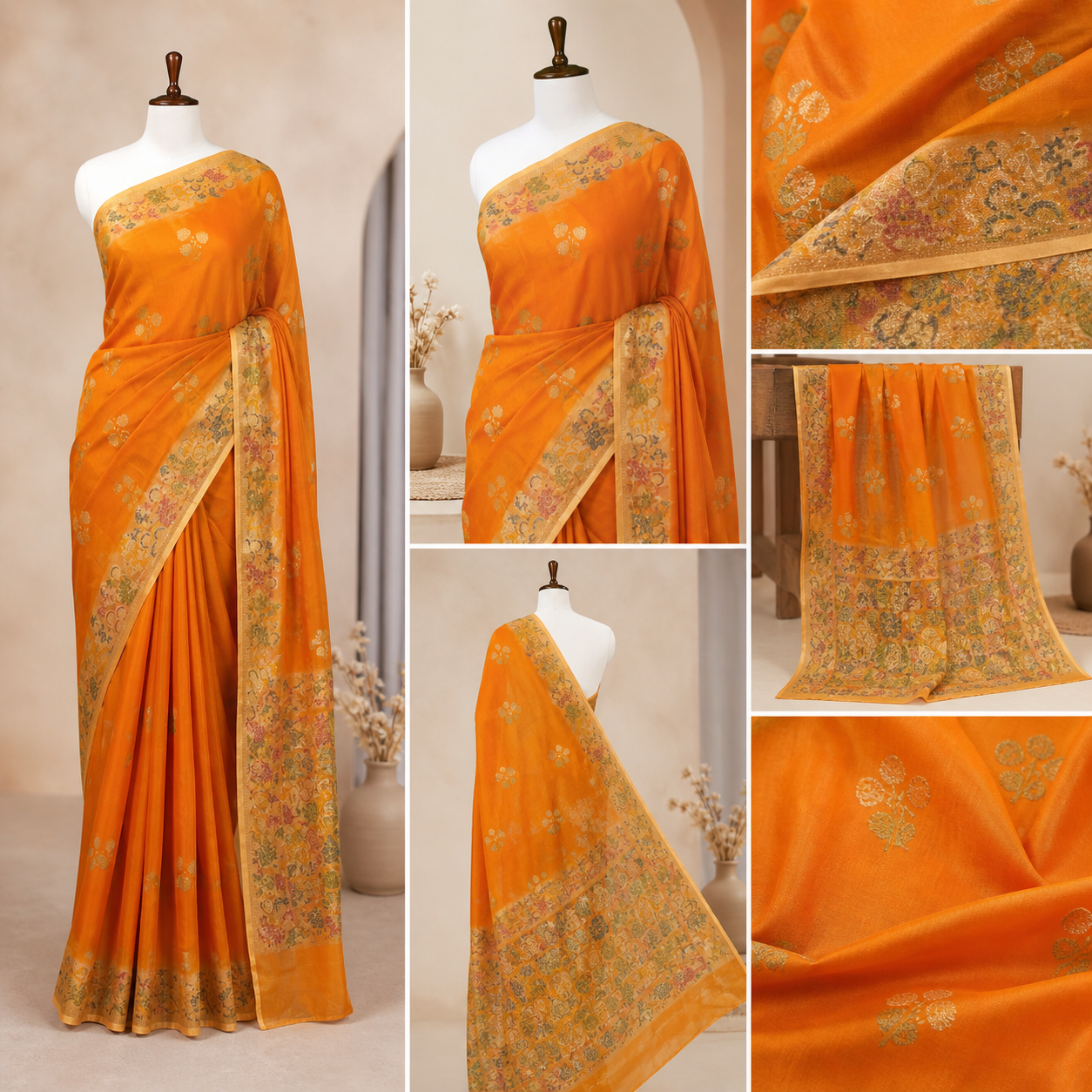 Orange Floral Saree