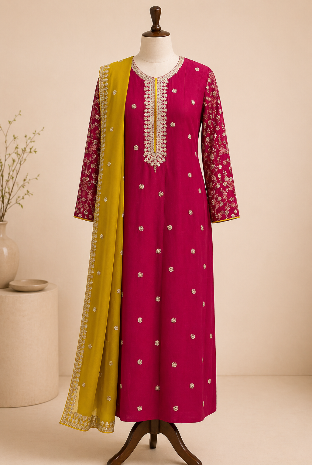 Embroidered Pink Kurta Set