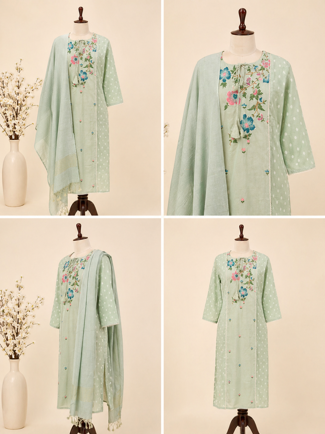 Mint Green Floral Kurta Set