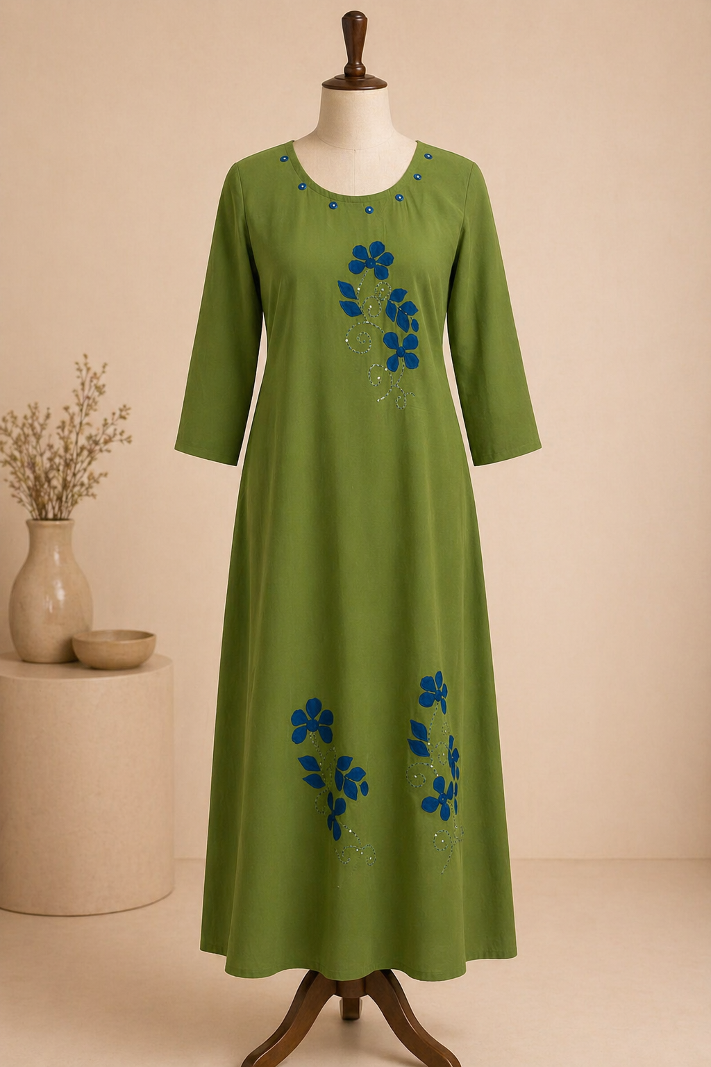 Olive Green Floral Maxi Dress