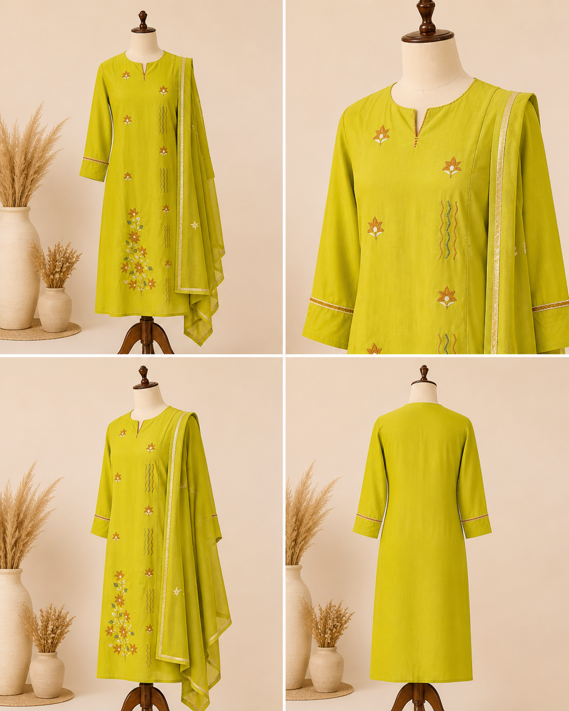 Lime Green Embroidered Kurta Set