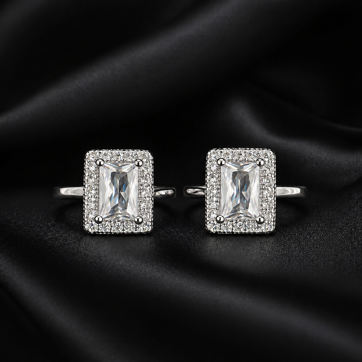 Elegant Rectangle Crystal Rings