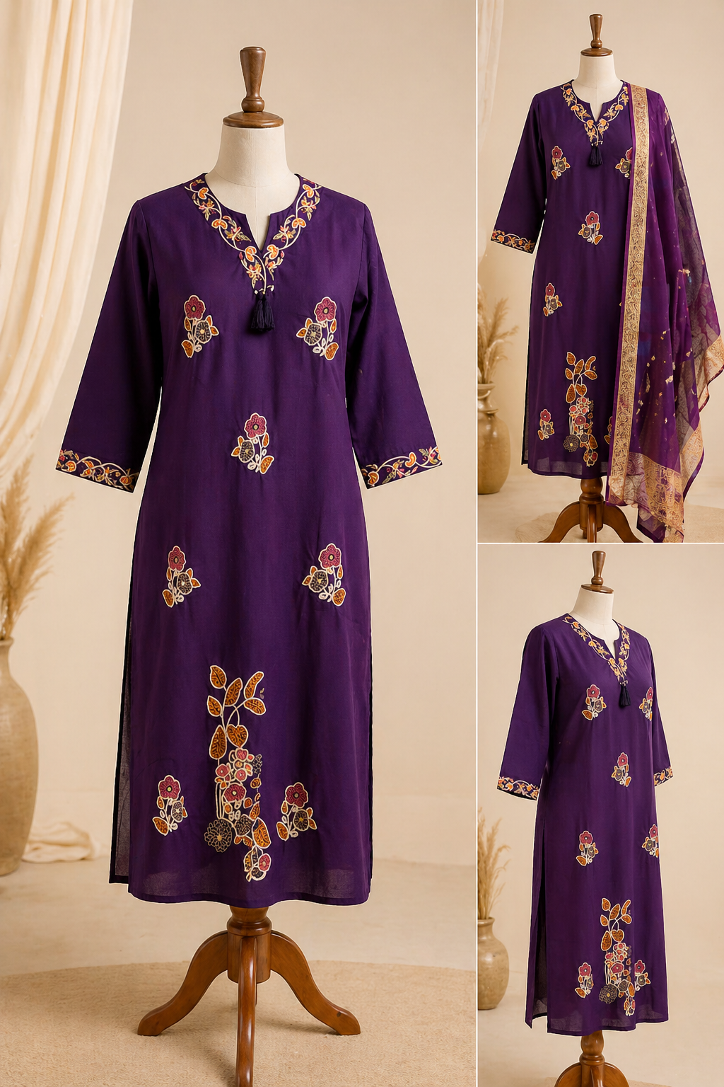 Embroidered Purple Kurta Set