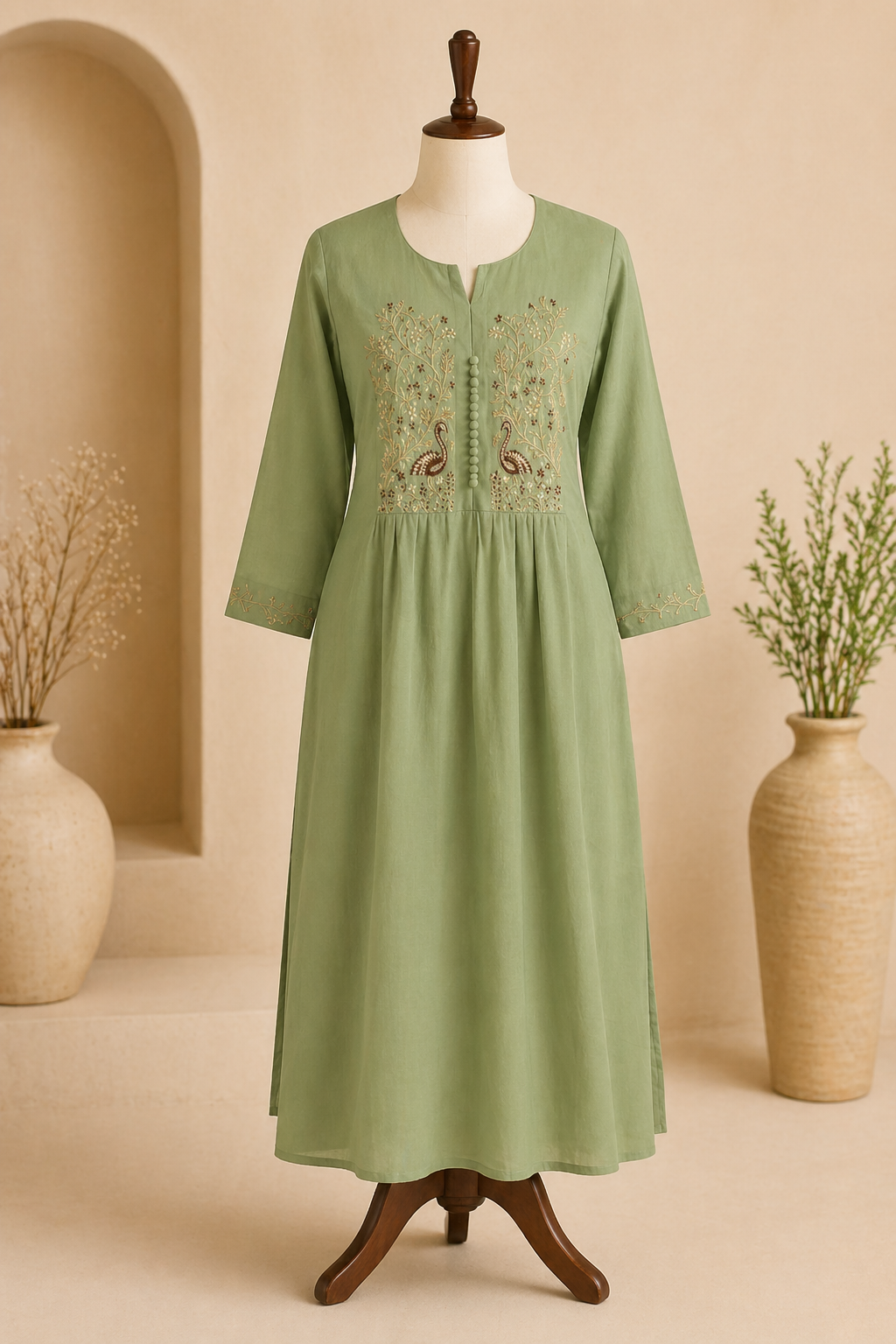 Green Embroidered Maxi Dress