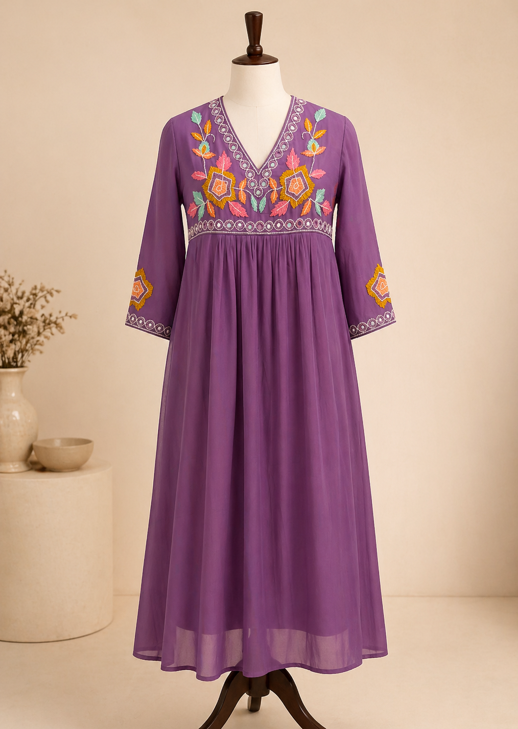 Embroidered Purple Maxi Dress