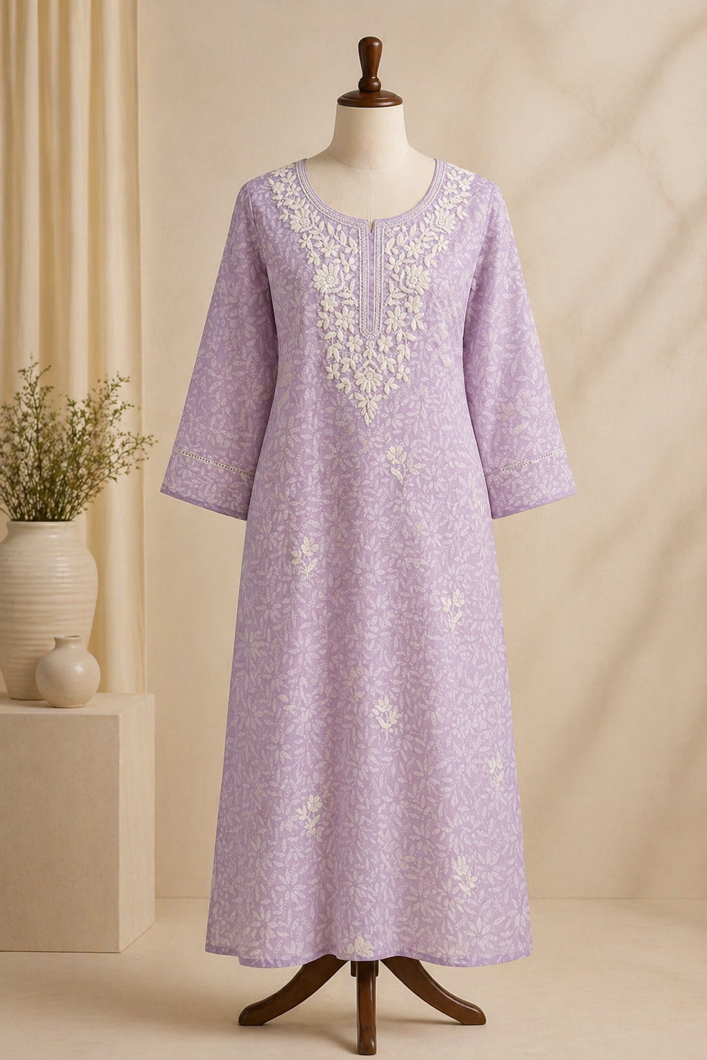 Lavender Embroidered Cotton Kurta