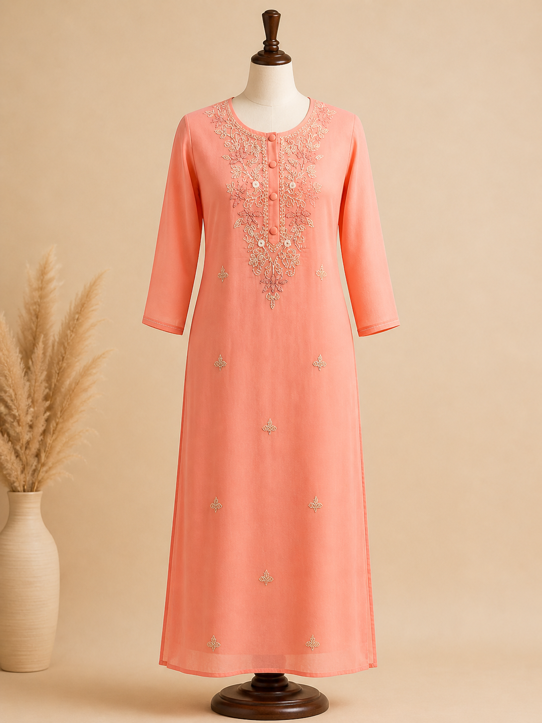 Peach Embroidered Kurti