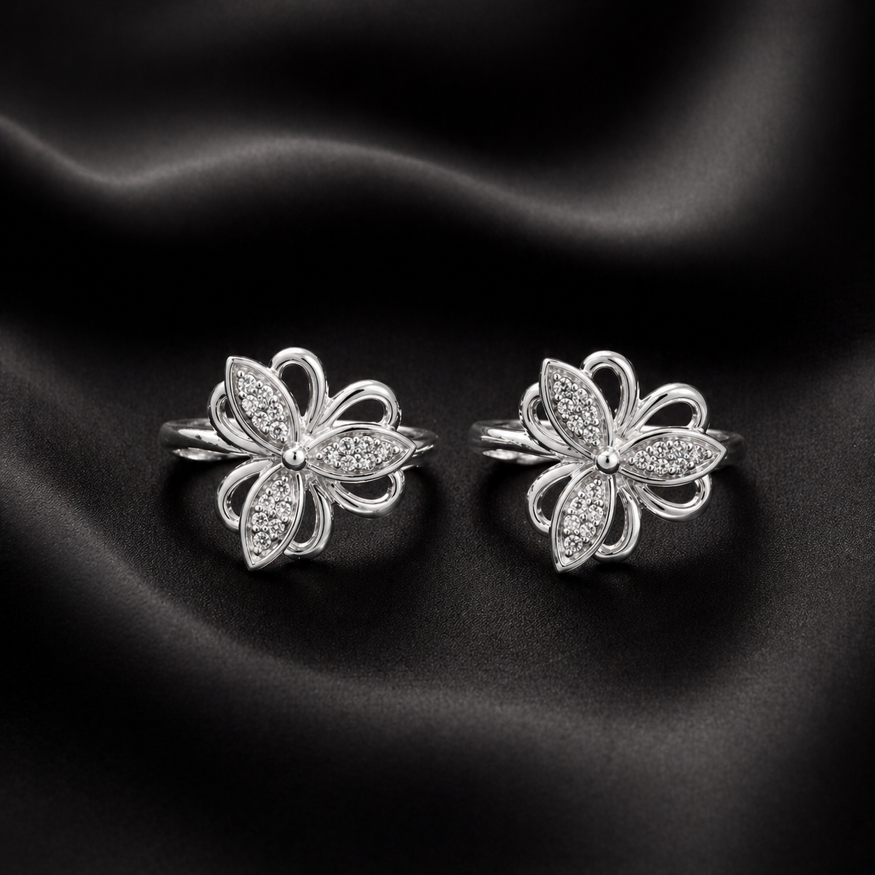 Floral Silver Statement Rings