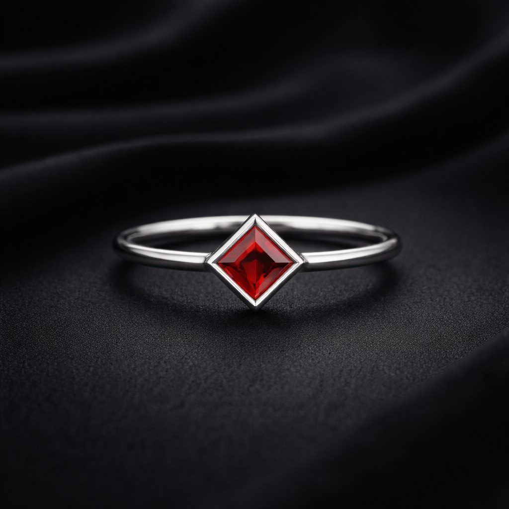 Square Ruby Solitaire Ring