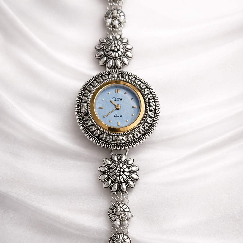 Silver Floral Bracelet Watch