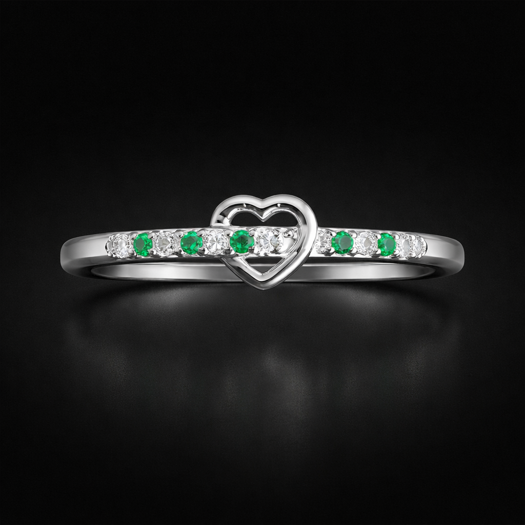 Emerald & Diamond Heart Ring