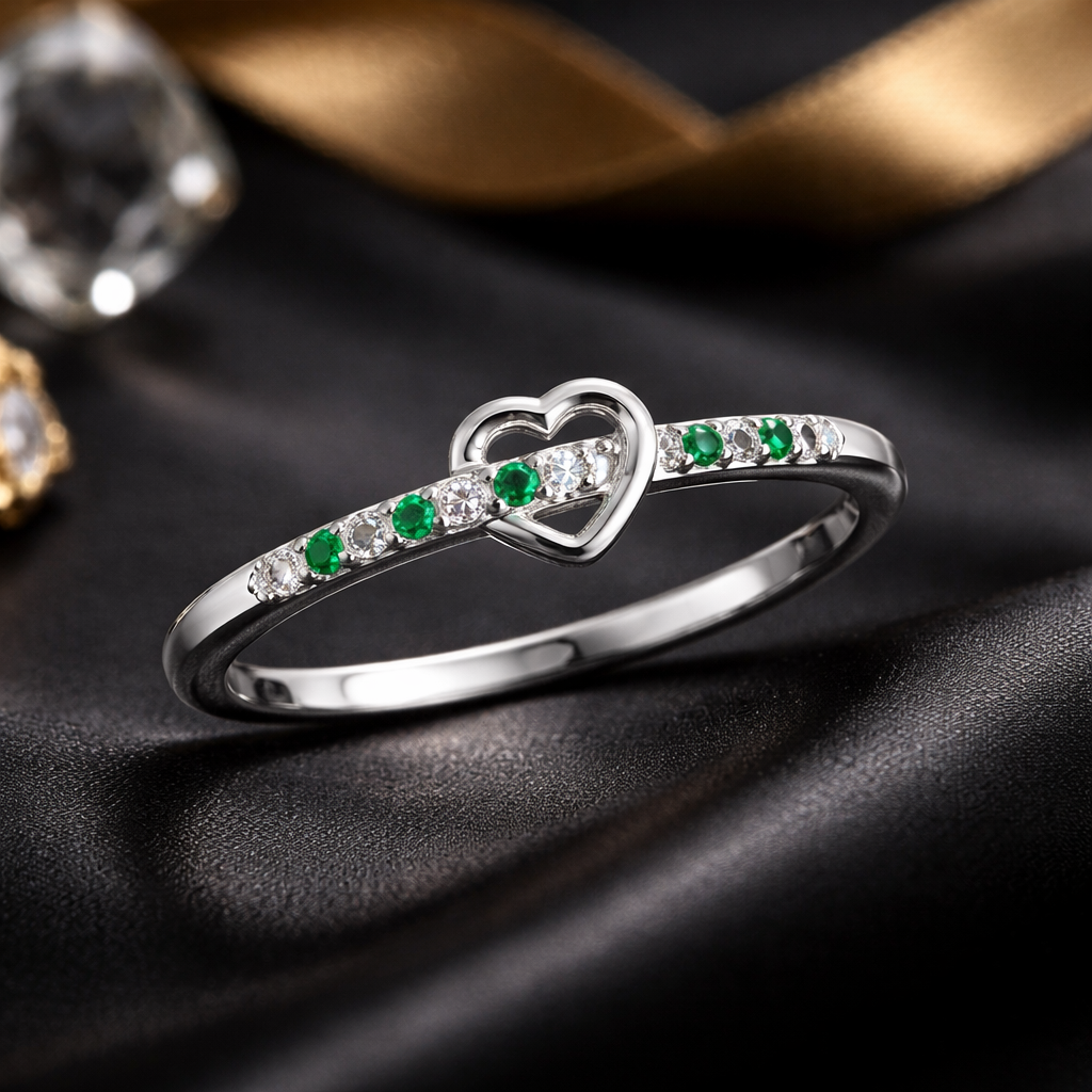 Emerald & Diamond Heart Ring