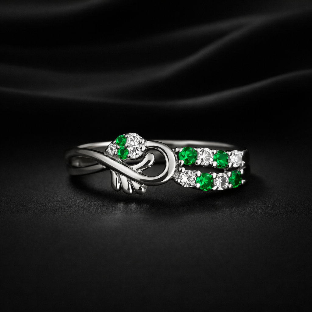 Elegant Emerald & Diamond Silver Ring