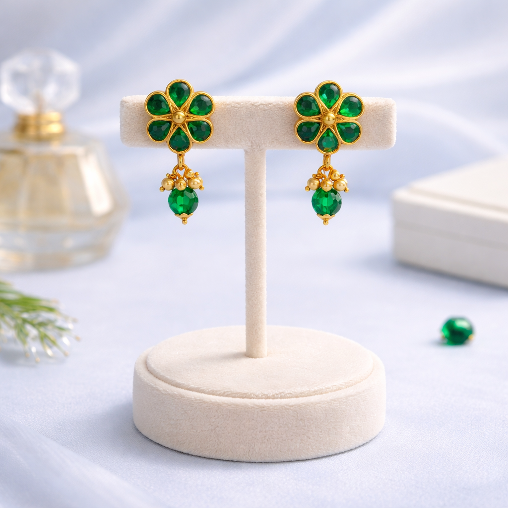 Emerald Floral Drop Earrings