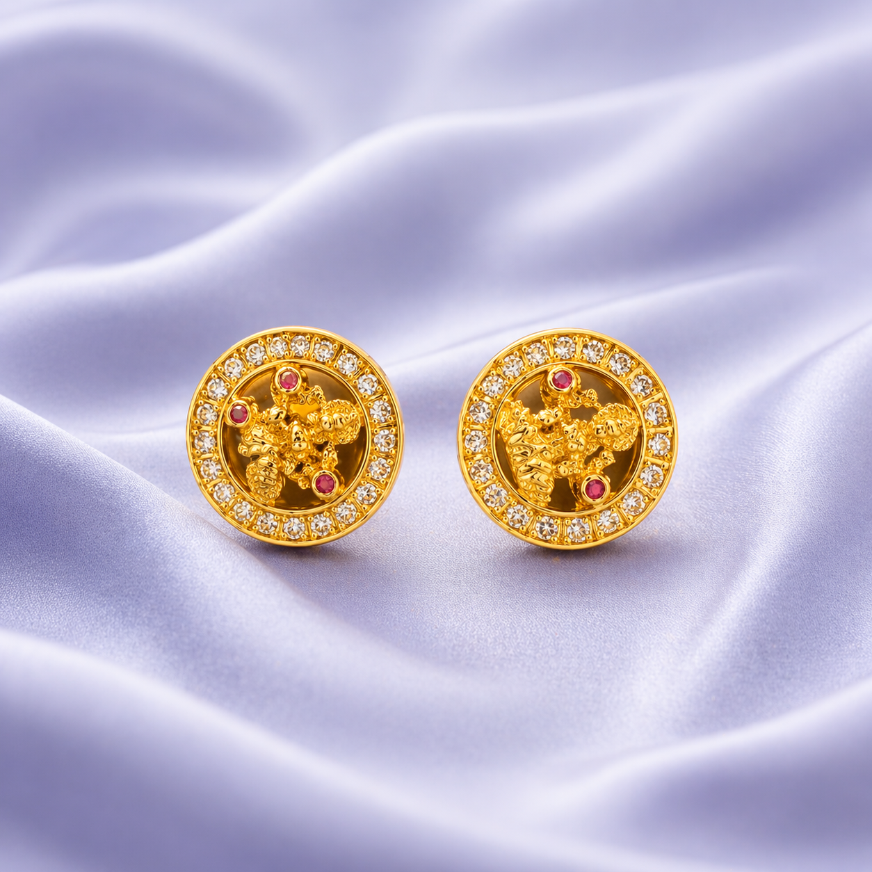 Gold Lion Motif Stud Earrings