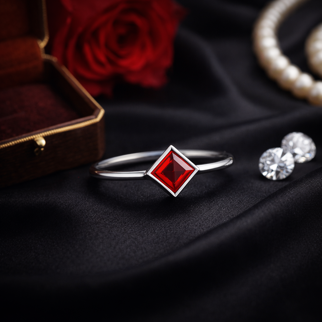 Square Ruby Solitaire Ring