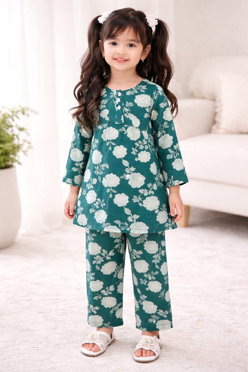 Girls Floral Printed 2-Piece Outfit | Cotton Casual Summer Dress Set