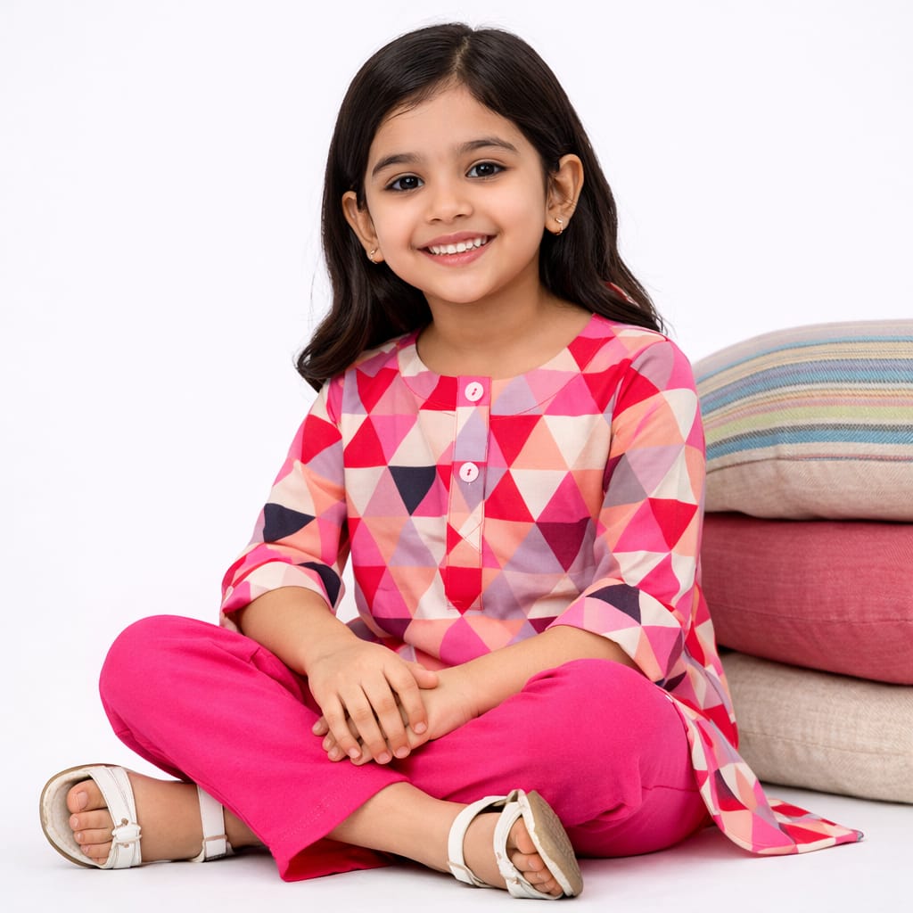 Kids Girls Green Floral Co-Ord Set | Stylish Top & Pant Outfit
