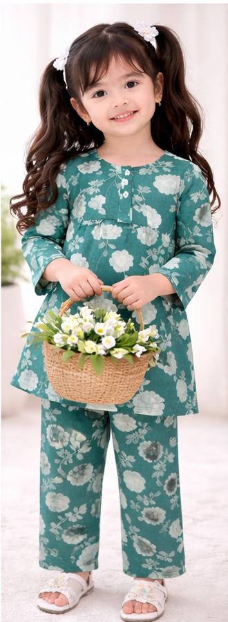 Girls Floral Printed 2-Piece Outfit | Cotton Casual Summer Dress Set